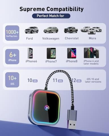 FAHREN 2-in-1 Wireless Carplay Adapter for iPhone & Android, Mini Apple Carplay Dongle & Android Auto Adapter Audio Reactive Lighting Design, Bluetooth Connection, with USB Type-A & Type-C - Image 7