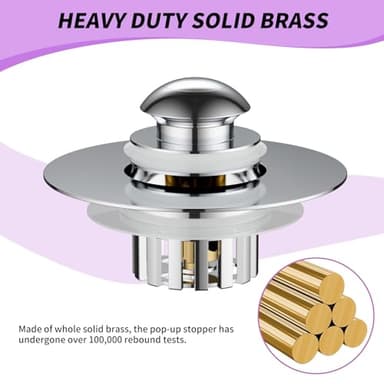 Bathtub Drain Stopper, 3-in-1 Pop-Up Bath Tub Stopper Plug with Hair Catcher, Innovative Separate Design for Easy Clean & Install, Universal for 1.42"-1.97" Hole, Heavy Duty All Brass - Image 7