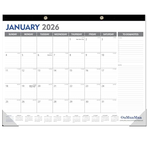 OuMuaMua Large Desk Calendar 2026-2027 - 18 Months from Jan. 2026 through Jun. 2027, 22 x 17 Inches Desktop Wall Calendar with Julian Date To-do & Notes, Corner Protectors for School Home Office - Image 1