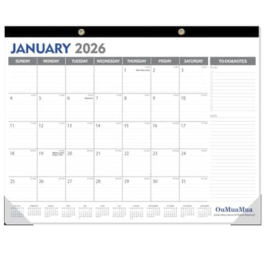 OuMuaMua Large Desk Calendar 2026-2027 - 18 Months from Jan. 2026 through Jun. 2027, 22 x 17 Inches Desktop Wall Calendar with Julian Date To-do & Notes, Corner Protectors for School Home Office - Image 1