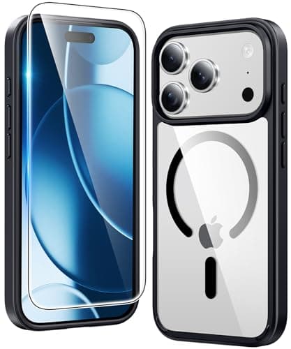 FNTCASE for iPhone 17 Pro-Max Case Clear: Magnetic Transparent Phone Cases with Screen Protector Slim Military Grade Drop Protection Rugged Shockproof Protective Cell Phone Cover (C-Black) - Image 1