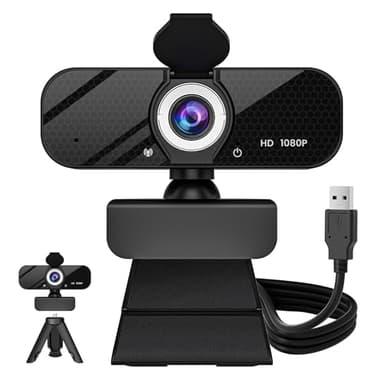 GOZVRPU 1080P HD Webcam with Built-in Microphone, Rotatable Tripod, Wide-Angle Lens,Privacy Cover, Auto Light Correction, Plug & Play USB-A Webcam for Laptop, Desktop, PC, Streaming-Black - Image 1