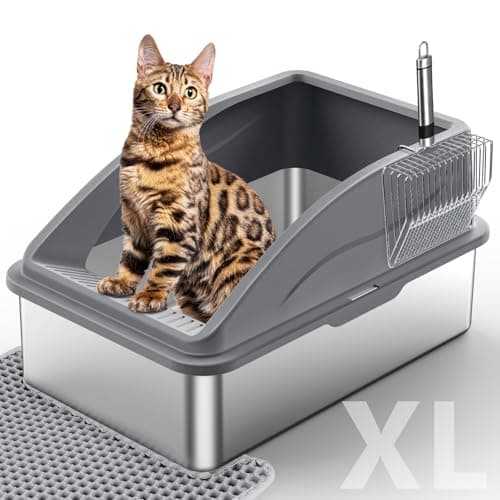 Stainless Steel Litter Box, Extra Large Litter Boxes for Big Cats, XL Metal Cat Litter Box with Lid, Anti-Urine Leakage, Non-Sticky, Include Cat Mat and Litter Scoop - Image 1