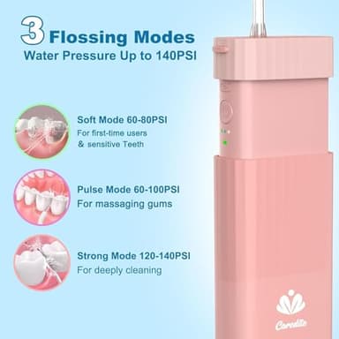 Portable Water Flosser for Teeth,Travel Water Flosser Picks,Mini Cordless Oral Irrigator Rechargeable Power Dental with Telescopic Water Tank, IPX7 Wateroproof for Brace & Sensitive Teeth Care,Pink - Image 4