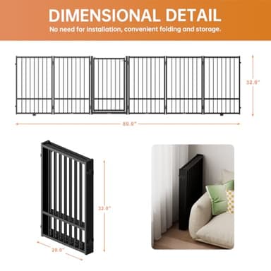 SNUOWU Full Metal Freestanding Dog Gate with Door, 32''Height Foldable Pet Dog Fence for Indoor & Outdoor, 6 Panels Extra Wide Free Standing TallDog Gates for Doorways,House,Stairs,Porch,Deck,Yard - Image 6