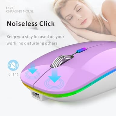 Uiosmuph LED Wireless Mouse, G12 Slim Rechargeable Wireless Silent Mouse, 2.4G Portable Optical Computer Mice with USB Receiver and Type C Adapter (Purple) - Image 2