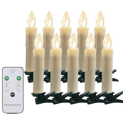 10PCS LED Flameless Taper Candles Flickering with Remote Timer, Battery Operated Waterproof Christmas Tree Candles, Warm White Window Lights Clips, Perfect for Christmas, Home Decoration - Image 1