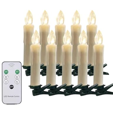 10PCS LED Flameless Taper Candles Flickering with Remote Timer, Battery Operated Waterproof Christmas Tree Candles, Warm White Window Lights Clips, Perfect for Christmas, Home Decoration - Image 1