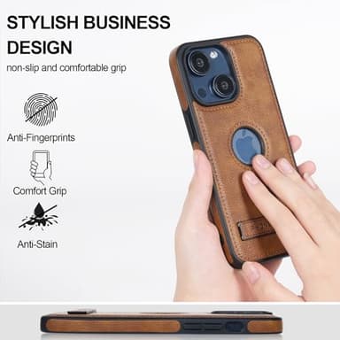 KSELF Leather Case for iPhone 13/14, Protective Slim with Kickstand, Built-in Invisible Stand, Compatible with iPhone 13/14 6.1'' (Brown) - Image 3