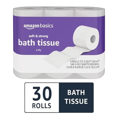 Amazon Basics Soft and Strong 2-Ply Toilet Paper, 30 Ultra Rolls = 120 Regular Rolls, Unscented, 340 Sheet (30 Rolls) - Image 2