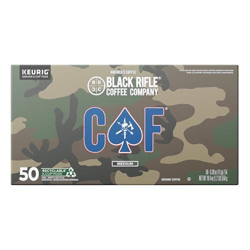 Black Rifle Coffee Company CAF, 50 Count, Medium Roast K Cups - Single Serve K Cups Coffee Pods - Kcup Pods Compatible with Keurig 1.0 & 2.0 - Made from Arabica Beans - Image 1