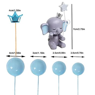 Newmemo Elephant Cake Toppers Balls Cake Decorations with Mini Elephant Blue Crown Cake Picks for Boy Girl Baby Shower Birthday Party Decorations - Image 2
