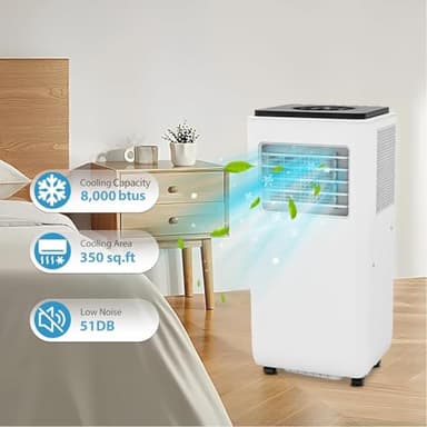 Portable Air Conditioners 8000 BTU, Energy Efficient AC Unit with Remote Control, 24H Timer, Quiet Operation for Bedroom, Office, Dorm Rooms Up to 350 Sq. Ft, White (8,000 BTU Black Top) - Image 4
