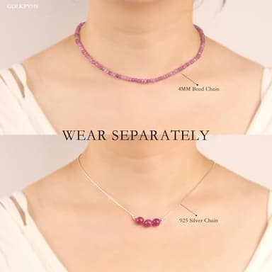2Pcs Amethyst Necklace - Beaded Necklace Crystal Necklaces For Women - 4 MM Spinel Choker and Silver Chain Gem Pendant Women Jewelry - Image 3