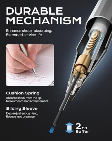 Nicpro 4 Pack Mechanical Pencil 0.7mm with Case, MB1000 Metal Mechanical Pencil Set with 8 Tube HB #2 Lead Refill 0.7 mm, 3PCS 4B Eraser, 9 Cap Eraser for Artist Drafting Writing, Sketching, Drawing - Image 3