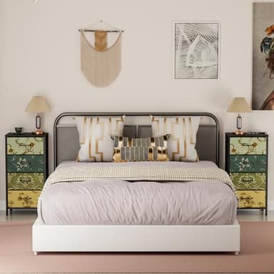 Furnulem 4 Drawer Dresser, Vertical Nightstand for Kids, Adult, Fabric Chest of Drawers for Bedroom, Living Room, Closet, Nusery, Storage Tower Unit Retro Style Furniture, Wood Desk Top - Image 2