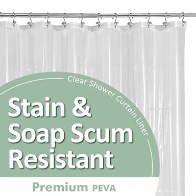 Barossa Design Plastic Shower Liner Clear - Premium PEVA Shower Curtain Liner with Rustproof Grommets and 3 Magnets, Waterproof Cute Lightweight Standard Size Bathroom Curtains - Clear - Image 1