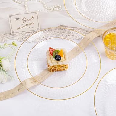 Rubtlamp 350 Pcs Clear Gold Plastic Plates, Hammered Disposable Dinnerware, Clear-Gold Plates Set Include 100 Plastic Platos, 150 Gold Disposable Silverware, 50 Cups And 50 Napkins for Party - Image 4