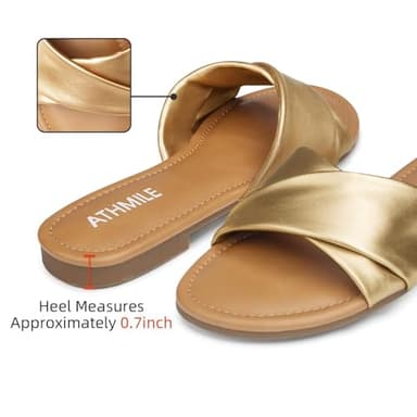 ATHMILE Sandals Women Dressy Summer Flat Comfortable Fashion Beach Cute Ladies Slides Leather Casual Dress Women's Sandals 2025 Gold Size 9 - Image 4