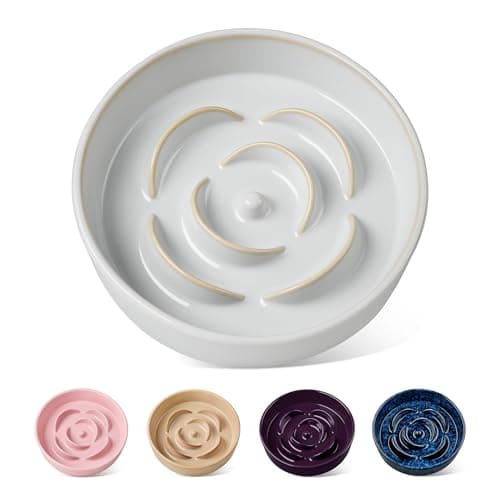 vancasso Slow Feeder Dog Bowl, 0.6 Cups Ceramic Dog Food Dish for Fast Eaters Small Breed, Puzzle Bowl for Small Dogs and Cats, Light Gray