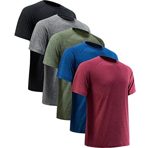 MCPORO Workout Shirts for Men Short Sleeve Quick Dry Athletic Gym Active T Shirt Moisture Wicking 5 Pack Black, Dark Grey, Dark Blue, Army Green, Wine Red X-Large - Image 1