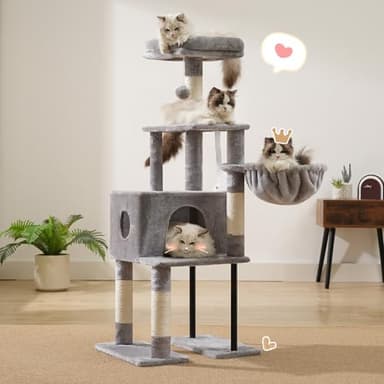 Heybly Cat Tree, 49.2 Inches Cat Tower for Indoor Cats, Spacious Cat House Condo with Hidden Space,Sturdy Steel Tube,Soft Plush Top Perch,Cozy Hammock and Sisal Scratching Posts, Light Gray HCT200SW - Image 7