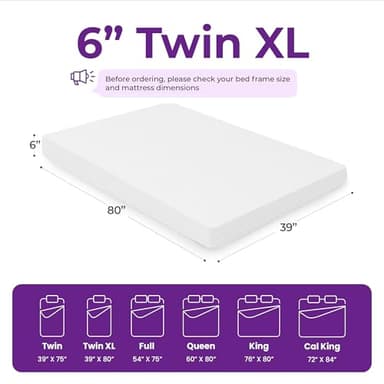 GAESTE 6 Inch Twin XL Cooling Memory Mattress Medium Firm CertiPUR-US Certified Foam, Pressure Relief & Cool Sleep Mattress-in-a-Box Comfort & Supportive Fiberglass Free (Twin XL, 6 in) - Image 2