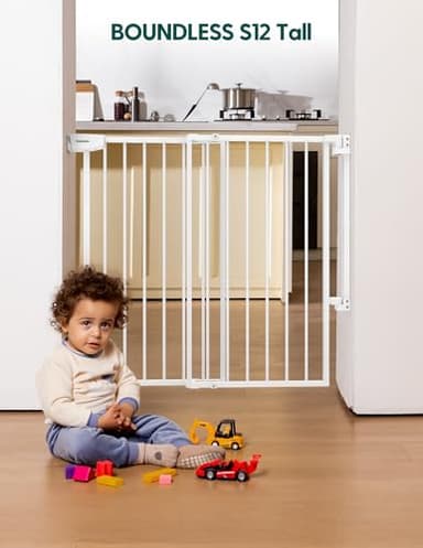 Babelio 34" Tall No Bottom Bar Baby/Dog Gate for Stairs, House and Doorways, 29.7-46.5" Auto Close Safety Pet Gates with Large Walk Thru Door, Hardware Mount, White - Image 8