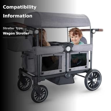 Kinder King Folding Wagon Stroller for 2 Kids, All-Terrain Baby Stroller Wagon Outdoor, Removable Canopy 2 Seater, Adjustable Handle, Shock-Absorbing Wheel, Detachable Tray, Parent Organizer, Gray - Image 4