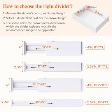 Lifewit 5 Pack Drawer Dividers 4" High, 11-17" Adjustable Dresser Drawer Organizers for Clothes, Expandable Dresser Separators in Bedroom/Bathroom/Kitchen/Vanity/Office Organization and Storage, White - Image 3