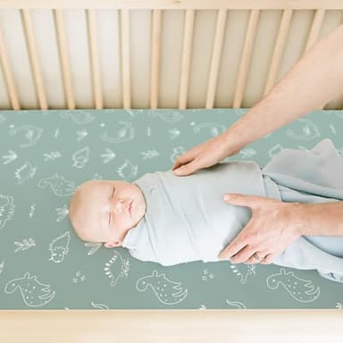 BROLEX Baby Fitted Crib Sheets: Kid Crib Sheets - Set of 2 for Toddler Standard Size Crib Mattress for Boys and Girls - Jersey Knit Crib Bed Sheets Cute Dinosaurs - Image 6