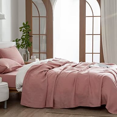 EVERLY Linen Sheets Set King Size,100% French Stonewash Pure Linen Bed Sheets,4Pieces (1Flat Sheet,1Fitted Sheet,2Pillowcase) Suitable for Hot Sleepers,Deep Pocket Natural Bedding Set-Pink - Image 9