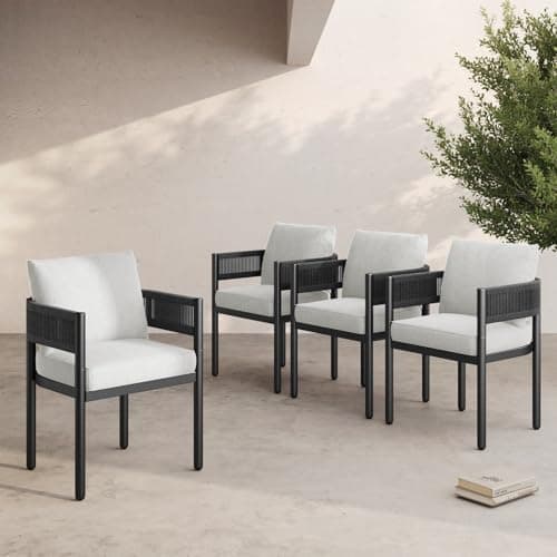 Grand patio Outdoor Dining Chairs Set of 4, 4 Pieces Patio Dining Chairs, Metal Woven Wicker Fixed Patio Chairs with Grey Cushions for Backyard, Deck, Garden, Porch, Lawn and Poolside (Black) - Image 1