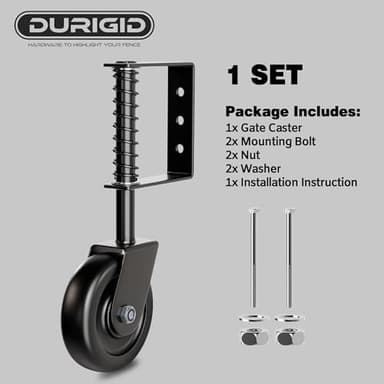 DURIGID 4.3” Spring Loaded Gate Caster Heavy Duty Gate Wheels for Wooden, Vinyl and Metal Gates, Gate Wheel with 360° Swivel, Ideal for Outdoor Fence Gates, 200 Lbs Capacity, Black, 1 Pack - Image 3