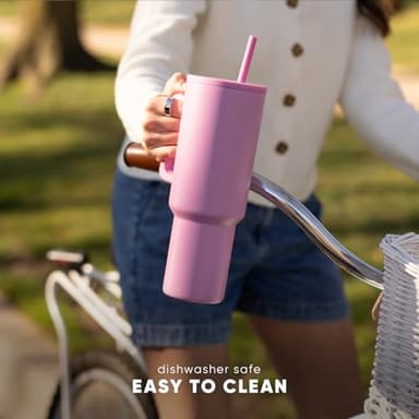 Simple Modern 40 oz Trek Tumbler with Handle and Straw Lid | Cup Holder Friendly Insulated Stainless Steel Travel Mug | Strawberry Fields - Image 4