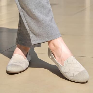 poemlady Women’s Ballet Flat Shoes Dress Knit Round Toe Slip On Ballerina Walking Flats for Woman Low Wedge Casual Comfort Soft - Image 3