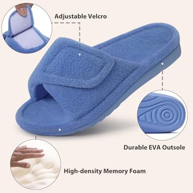 Litfun Women's Orthopedic Slippers with Arch Support Adjustable Open Toe House Shoes for Plantar Fasciitis, Blue 39 - Image 4