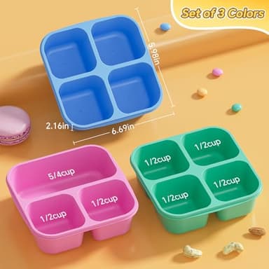 Canfanni 6 Pcs Snack Box Container Set, Reusable 3&4 Compartment Meal Prep Snack Containers for Adults Kids Toddler, BPA-Free Divided Lunchable Container for School, Work and Travel (5 Color) - Image 2