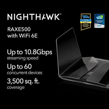 NETGEAR Nighthawk WiFi 6E Router (RAXE500) - Security Features, 12-Stream Gigabit Router AXE11000 Tri-Band Wireless Speed (Up to 10.8Gbps), New 6GHz Band, Coverage up to 3,500 sq. ft, 60 Devices - Image 2