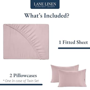 LANE LINEN 100% Organic Cotton Twin Fitted Sheets, 2-Piece Set (1 Fitted Sheet, 1 Pillowcase), Percale Weave, Cotton Sheet, Soft, Breathable, Fits Mattress Upto 15' Deep - Sepia Rose (No Flat Sheet) - Image 2