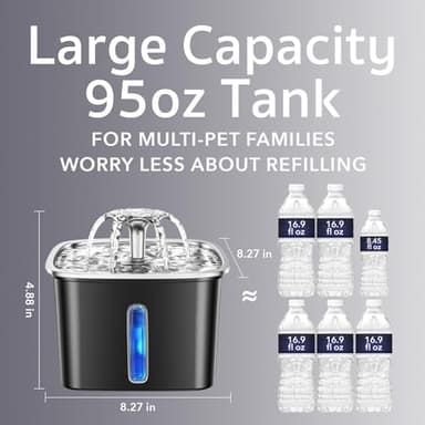 Veken Innovation Award Winner Stainless Steel Cat Water Fountain, 95oz/2.8L Automatic Pet Fountain Dog Water Dispenser with Replacement Filters & Silicone Mat for Cats, Dogs (Space Black) - Image 3
