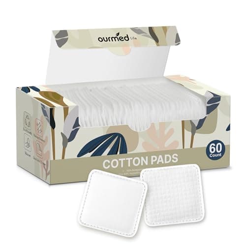 Ourmed Life Large Cotton Pads for Makeup Removal, Soft & Lint-Free Face Pads with Pressed Seam Design, Durable Makeup Remover Pads for Facial Cleansing on All Skin Types, 3x3 Inch, 60 Count - Image 1