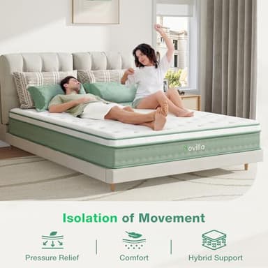 Novilla King Size Mattress, 10 Inch Hybrid Mattress in a Box, Gel Memory Foam & Individually Wrapped Pocket Coils Innerspring for Cozy Sleep, Pillow Top King Mattresses, Medium Firm & Motion Isolation - Image 3