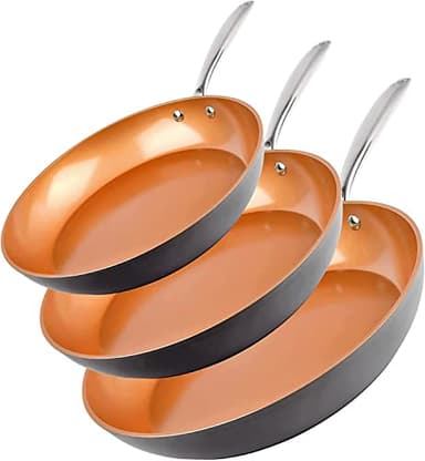 Gotham Steel PRO 3 Pc Hard Anodized Ceramic Frying Pans Set, 8” 10” 12” Nonstick Frying Pans Skillet with Non Toxic Ceramic & Titanium Coating, Induction Ready, Oven and Dishwasher Safe - Copper - Image 1