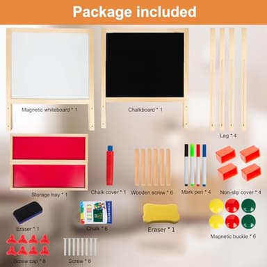 Adjustable Wooden Easel for Kids, Foldable Standing Art Easel for 3, 4, 5, 6, 7, 8 Years Old with Accessories, Drawing Painting Gifts for Boys & Girls Toddlers, Great Presents for Birthday - Image 7