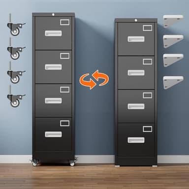 Aobabo File Cabinet 4 Drawer with Wheels, Lockable Office Metal Filing Cabinet with Name Card for Office and Home,Assembly Required,Black - Image 4