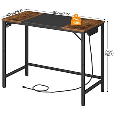 HOOBRO Computer Desk, Home Office Desk with Power Outlet, Modern Study Writing Desk with 3 Hooks for Study Room, Home Office, Sturdy and Stable, Easy to Assemble, Rustic Brown and Black BF40UDN01 - Image 9