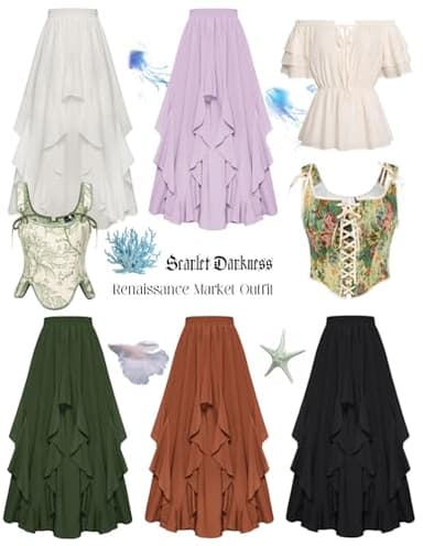 Women Summer Casual Long Skirt A Line Swing Ruffled Skirt with Pockets Black XL - Image 6