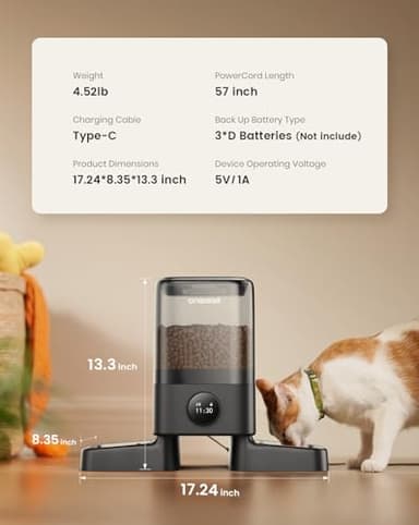 oneisall Automatic Cat Feeders 2 Cat, 20 Cups/5L Cats Auto Feeder, Automatic Cats Food Dispenser for Small Pets Indoor, Timed Pet Feeder for Dry Food - Image 9