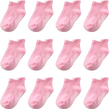 Aroveea Non Slip Grip Ankle Baby Socks 12 Pack for Toddler Boys and Girls Kids,Infant Cute Cotton Baby Socks - Image 1